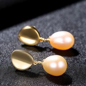 •High-End Quality|Design 925 Silver Freshwater Pearl Gold Plated Dangle Earrings